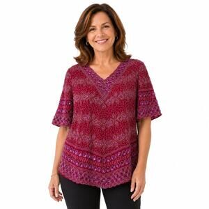Creative Tough Beaded Dark Pink Short Puff Sleeve Formal Top Shirt Vintage sz L